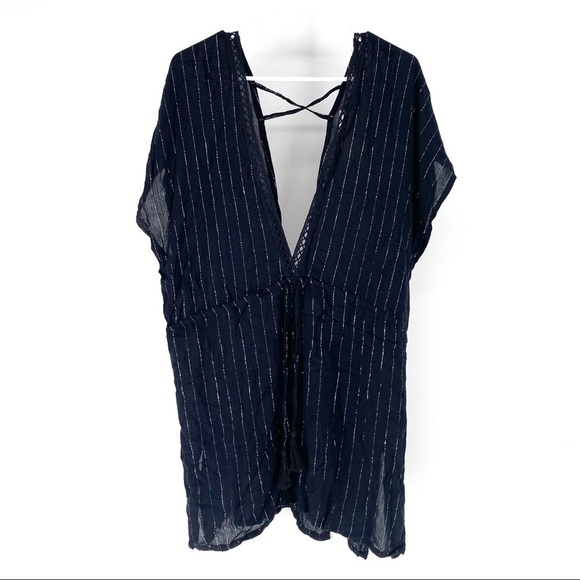 Raviya Women's Silver Striped Deep V Neck Cover Up - S - Picture 1 of 6